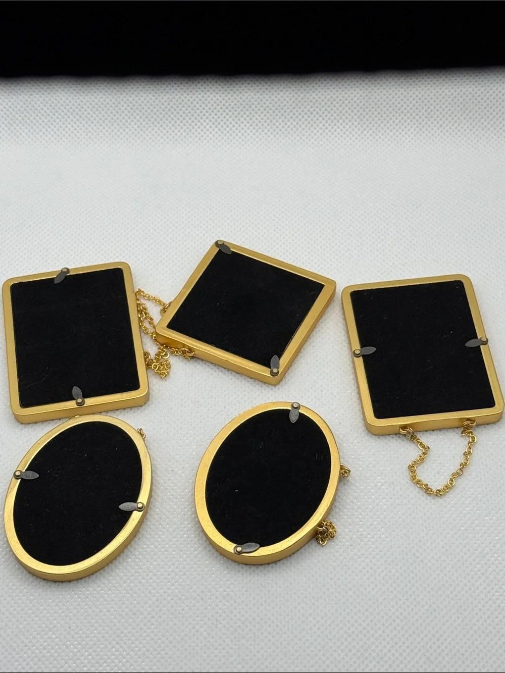 5 Small Gold tone Hanging Photo picture Frames detailed metal